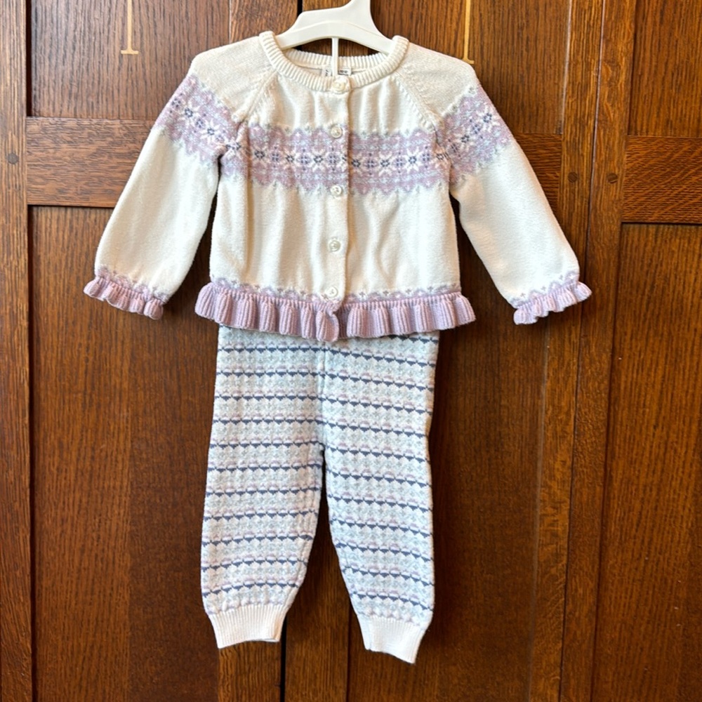 Janie and Jack Knit Sweater and Pants Set with matching hat Size 6-12 Months EUC